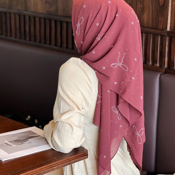 Exquisite Hijab - Smoked Mauve Chiffon with Rhinestone Bow