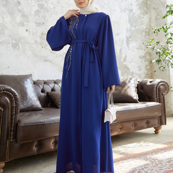Royal Blue Abaya with Beaded Rhinestone Design