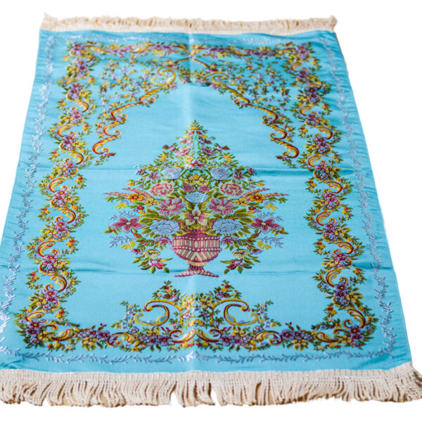 Embroidered Vase Design Prayer Mat - Comfort & Tranquility in Teal (70x110 cm)
