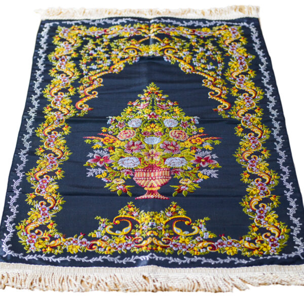 Embroidered Vase Design Prayer Mat - Elegant Comfort in Black (70x110 cm)