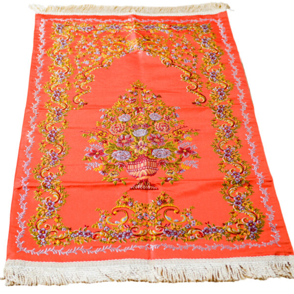 Embroidered Vase Design Prayer Mat - Vibrant Comfort in Orange-Red (70x110 cm)