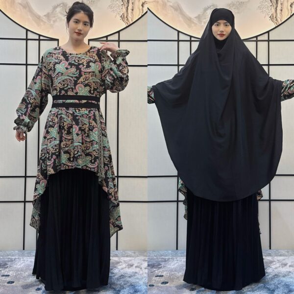 One-Size Stylish Loose-Fit Printed Two-Piece Abaya