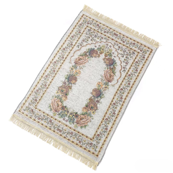 Small Floral Prayer Mat - Comfort & Serenity in Off-White, Light Coffee, Yellow, and Orange (70x110 cm)